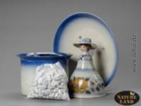 Keramik Brunnen - Frau mit Hut - DDR Nostalgie (blau)