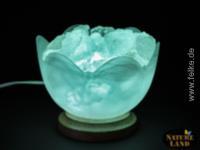 Salzkristall-Lampe 'Kristallschale' mit blauen Licht