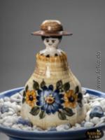 Keramik Brunnen - Frau mit Hut - DDR Nostalgie (blau)