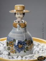 Keramik Brunnen - Frau mit Hut - DDR Nostalgie (gelb)