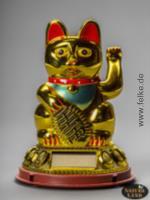 Maneki-neko, Solar-Winkekatze; Gold; 11,5 cm