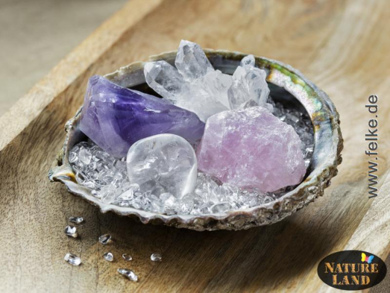Abalone Perlmutt Schale mit Bergkristall, Rosenquarz und Amethyst | Felke -  Natureland