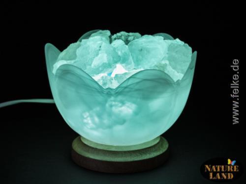 Salzkristall-Lampe 'Kristallschale' mit blauen Licht